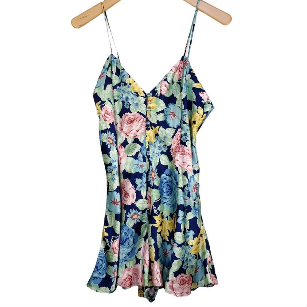 Floral Satin Romper- Navy Blue Multi